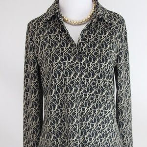LIZ CLAIBORNE Black & Beige Geometric Print Tunic